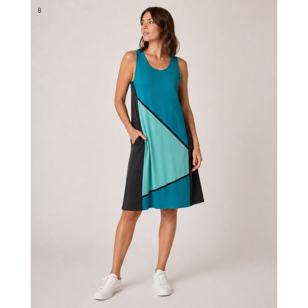 Title Nine Halter Tennis Dress Womens Small Green Gray Colorblock Nylon Pocket